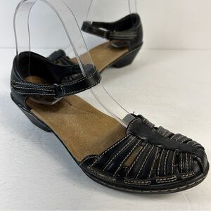 Clarks Artisan Black Strappy Sandals - Boho Summer Comfort Heeled Sandal 7🤎